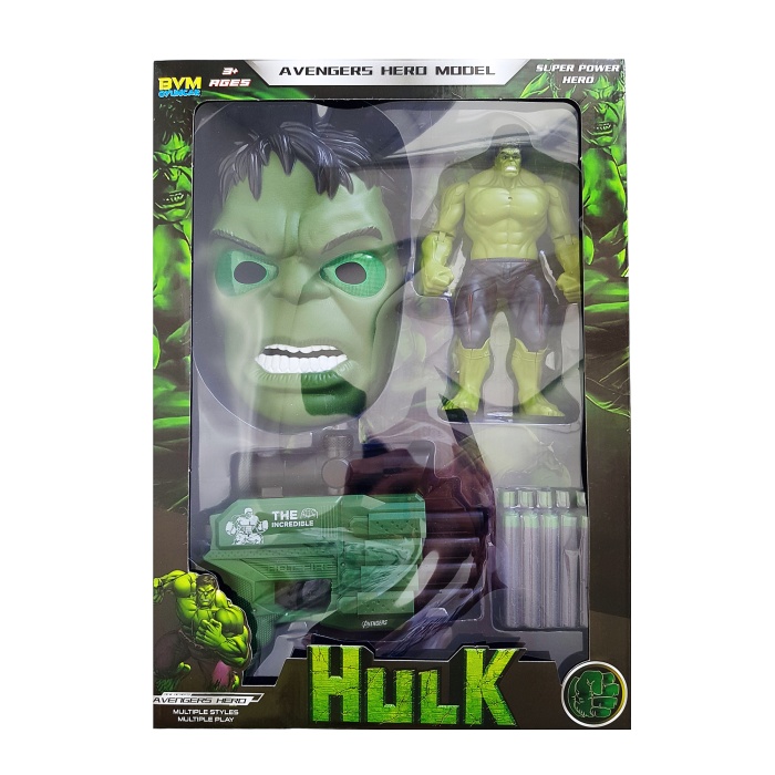 Hulk Işıklı Figür Oyuncak Maske Nerf Silah ve Mermi Marvel Büyük Set