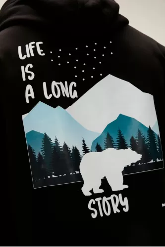 Bad Bear Long Story Kapüşonlu Erkek  Sweatshirt - Siyah