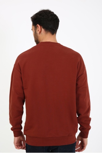 Fıve Pocket Erkek Bisiklet Yaka Sweatshırt - Bordo