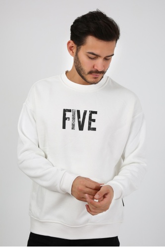 Five Pocket Erkek Bisiklet Yaka Sweatshırt - Beyaz