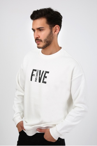 Five Pocket Erkek Bisiklet Yaka Sweatshırt - Beyaz