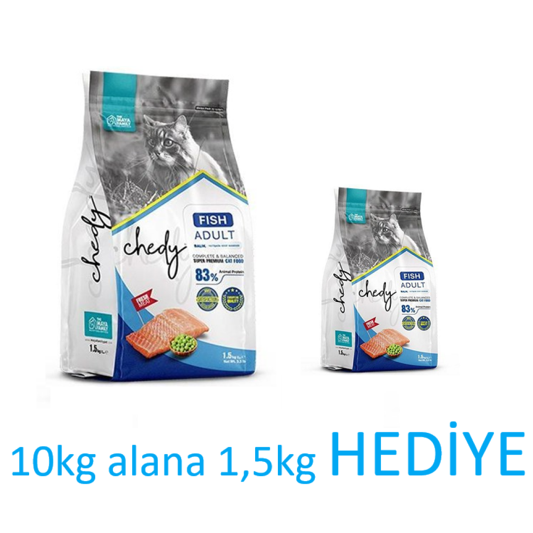 Chedy Yetişkin Balıklı Kedi Maması 10kg + 1.5kg Hediye