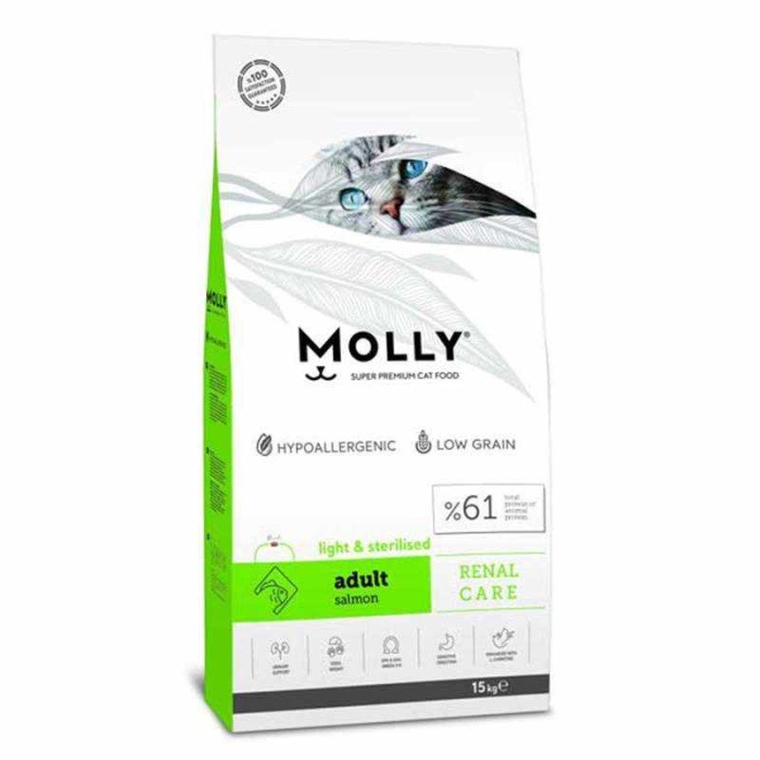 Molly Light & Sterilised SalmonYetişkin kedi maması 15kg