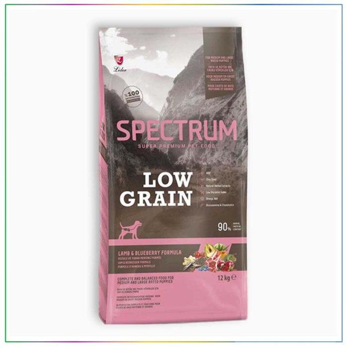 Spectrum Low Grain Kuzu Etli ve Yaban Mersinli Orta Irk Yavru Köpek Maması 12+1 Kg