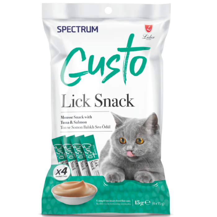 Spectrum Gusto Lick Snack Ton ve Somon Balıklı (4x15g X 12 Adet)