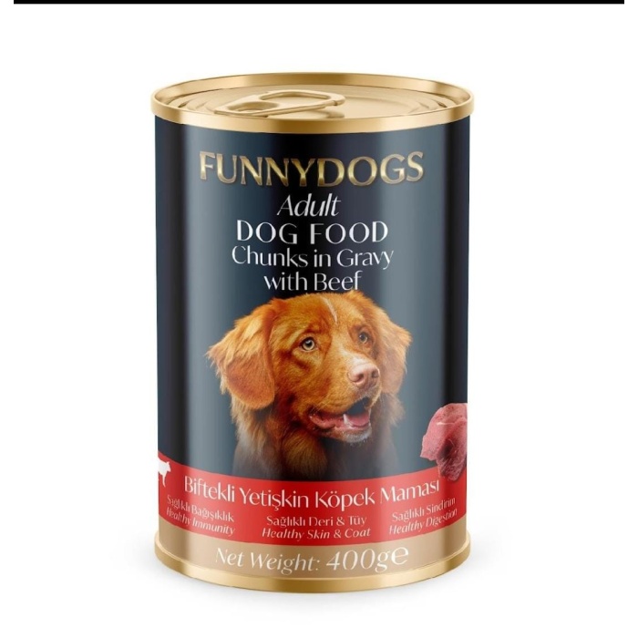 FUNNY DOGS BİFTEKLİ  YETİŞKİN KÖPEK KONSERVE MAMA 400GR  12  Lİ