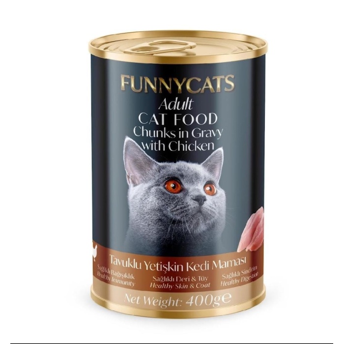 FUNNY CATS TAVUKLU YETİŞKİN KEDİ  KONSERVE MAMA 400 GR 12 Lİ