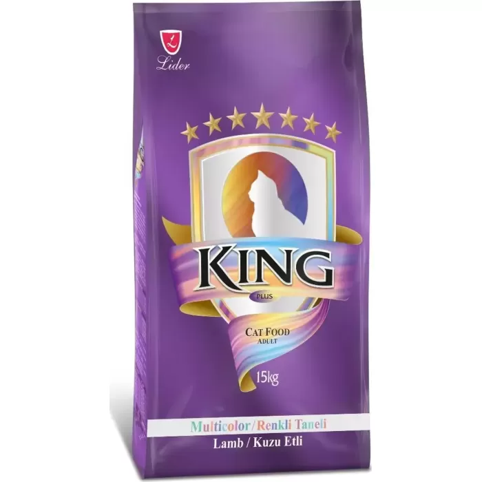 King Multicolor Renkli Taneli Kuzu Etli Yetişkin Kedi Maması 15 kg