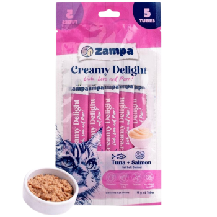 Zampa Creamy Delight Ton Balıklı ve Somonlu Krema Kedi Ödülü 5x16 gr 10LU BAX