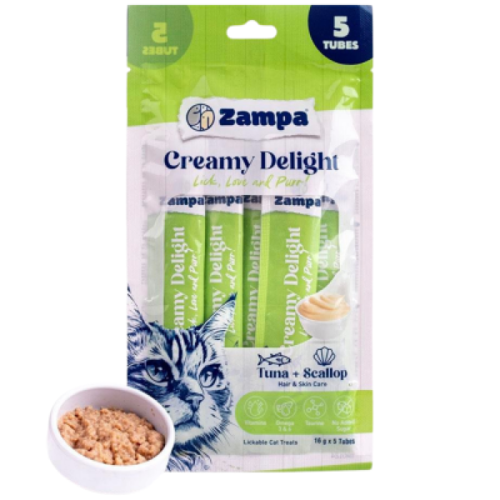 Zampa Creamy Delight Ton Balıklı ve Deniz Taraklı Krema Kedi Ödülü 5x16 Gr 10LU BAX