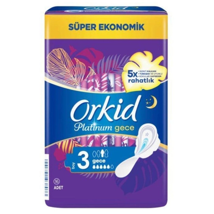 Orkid Platinum Hijyenik Ped Gece 16lı