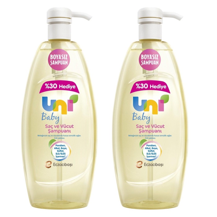 Uni Baby Boyasız Bebek Saç ve Vücut Şampuanı 2 x 900 ML