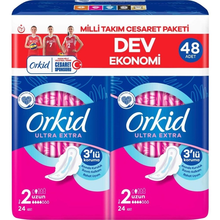 Orkid Ultra Extra Uzun 2 Boy Süper Ekonomik 24 Lü Ped 2 Li Set 48 ADET