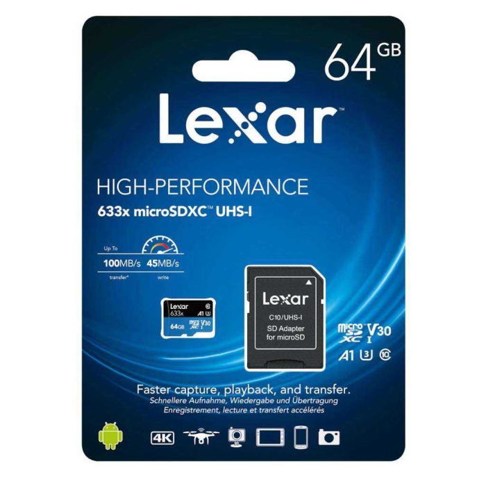 LEXAR 64GB MICRO SDXC UHS-I 633X 100mb/s