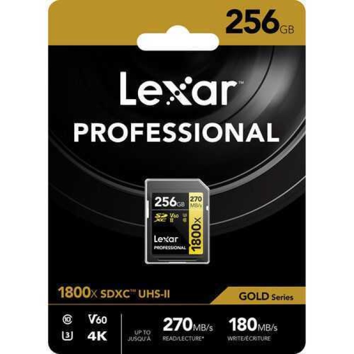 Lexar SD 256GB Profesyonel 1800x UHS-II SDXC Hafıza Kartı (GOLD Serisi)