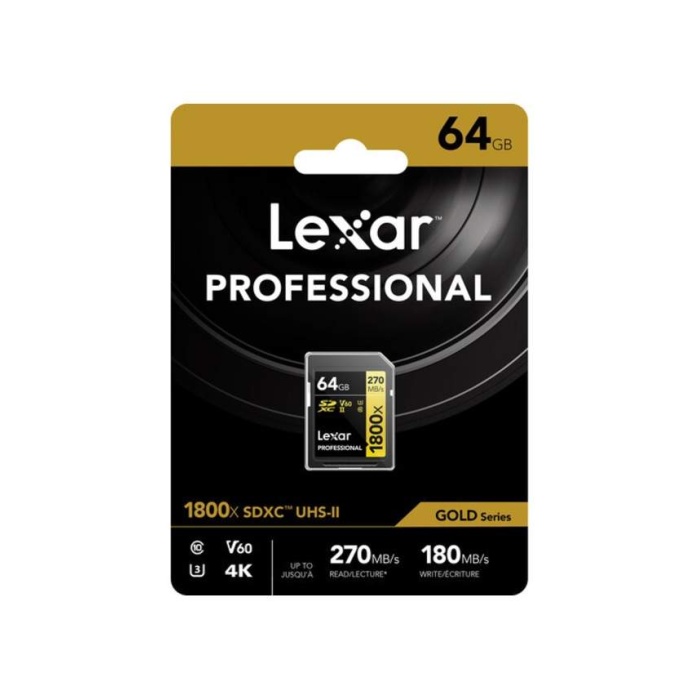 Lexar 64 GB Gold Series 1800x SDXC Class 10 UHS-II Hafıza Kartı