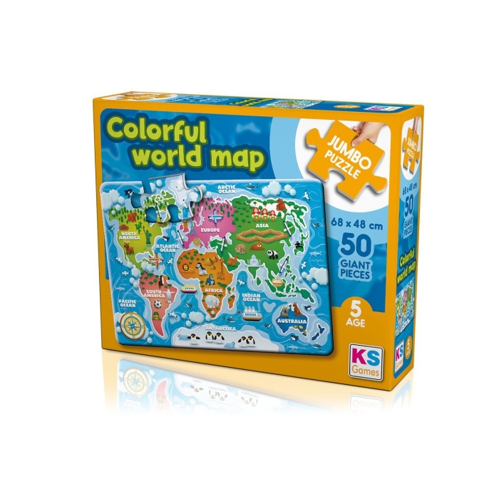 KS Jumbo Puzzle 50 Parça Colorful World Map Dünya Haritası