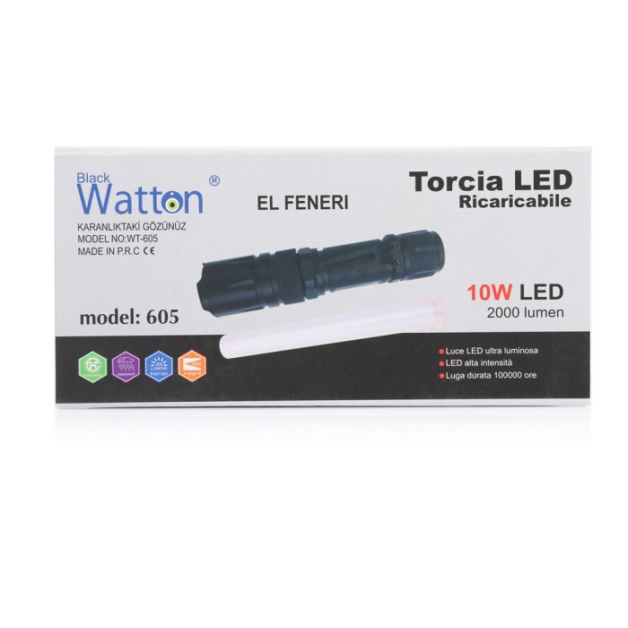 10W 2000 Lümen 4 Renk Güçlü EL Feneri Watton Wt-605