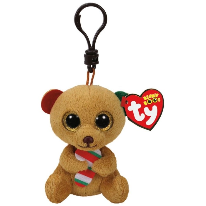 TY Bella - Brown Bear W/Candy Cane Peluş Anahtarlık