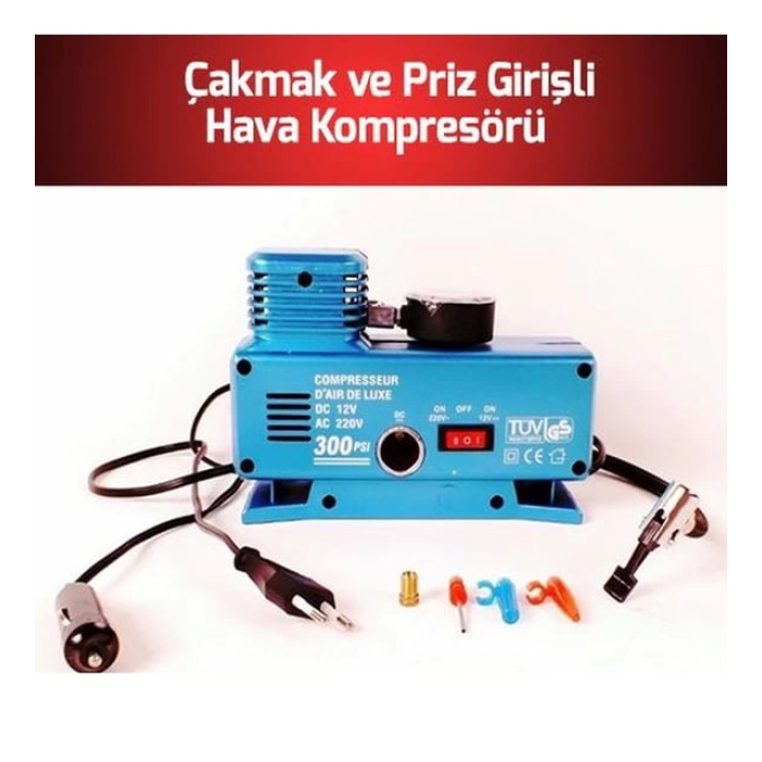 220 Volt-12 Volt 250 Psi Geniş Uygulama Yelpazesi Kompresör Lastik Hava Şişirme Oto Pompası