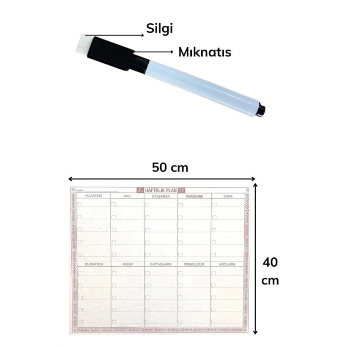 Şeffaf Kendiliğinden Yapışkanlı Kalemli Haftalık Planlayıcı 40cm-50cm