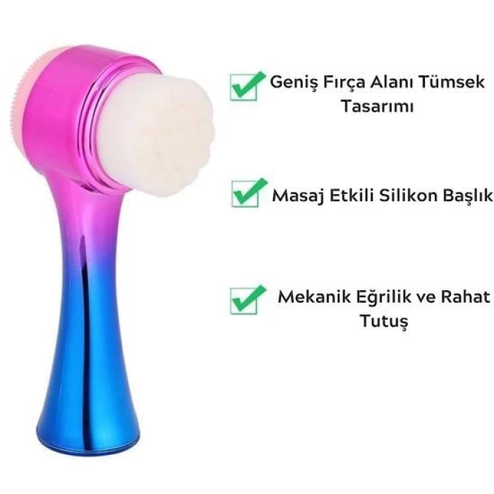 Çift İşlevli Renkli Cilt Yüz Temizleme Fırçası Peeling Masaj Etkili Gözenek Temizleyici Alet