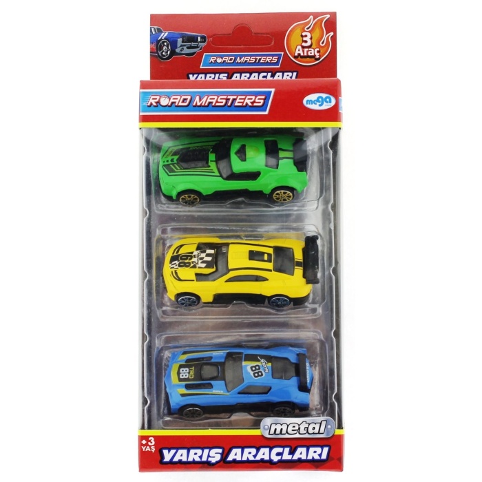 Die Cast Metal 3lü Yarış Arabaları Yeşil Araçlı