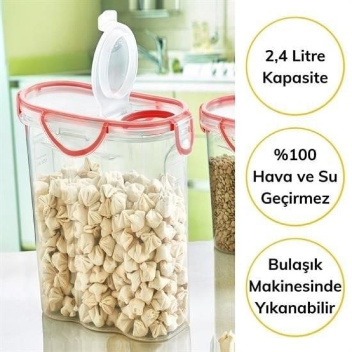 Kilitli Kapaklı Contalı Hava,Su Sıvı Geçirmez 2,4 Litre Erzak Saklama Kabı-SA590