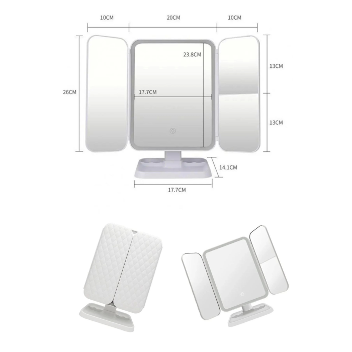 2 Kapaklı,3 Farklı Dokunmatik Led Ayarlı Usb Şarj İle Şarj Olabilen Makyaj Aynası