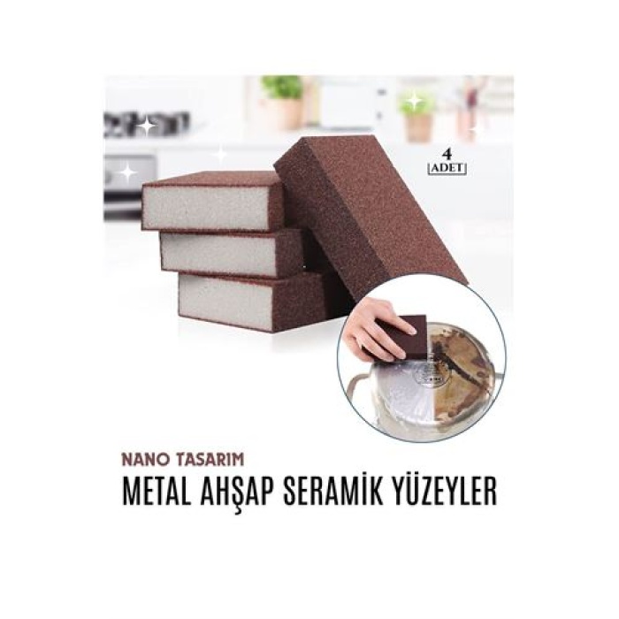 Nano Metal Ahşap Sert Yüzey Temizlik Süngeri 4 Lü Set