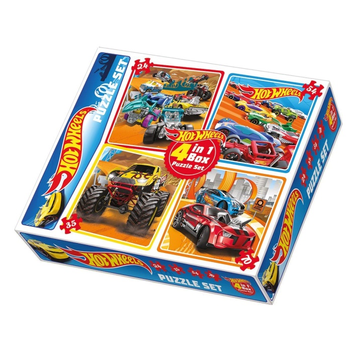 1895 DıyToy 4ü1 arada Puzzle Set - Hot Wheels / 24+35+54+70 Parça Puzzle