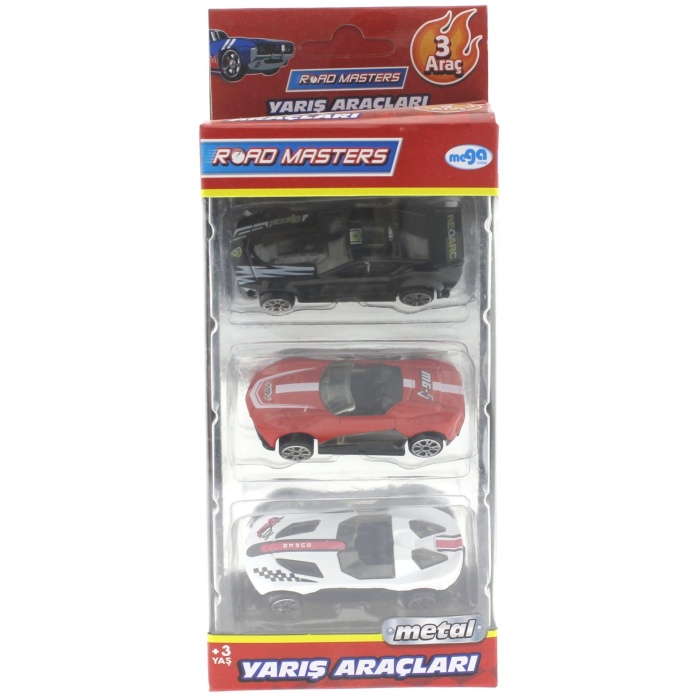 Die Cast Metal 3lü Yarış Arabaları Siyah Araçlı