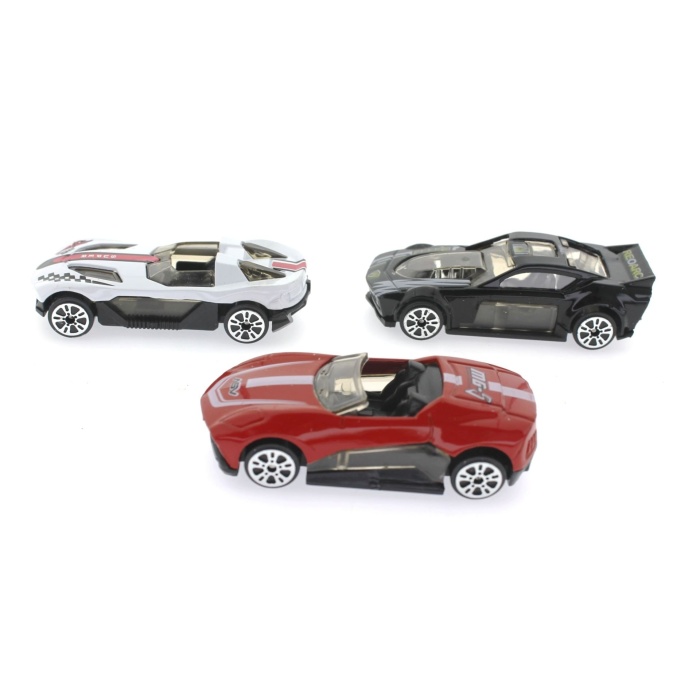 Die Cast Metal 3lü Yarış Arabaları Siyah Araçlı