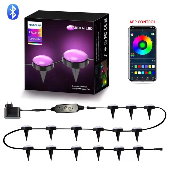 Pixel Bahçe 15 Led Aydınlatma Seti Smart Kit Bluetooth App Kontrol Kumandalı Dimmerli 10 Metre