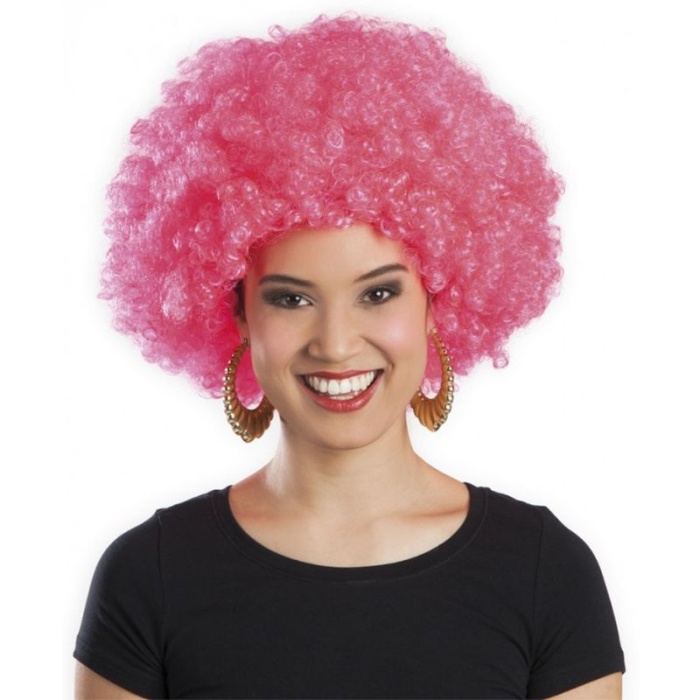 Pembe Renk Kıvırcık Afro Bonus Peruk