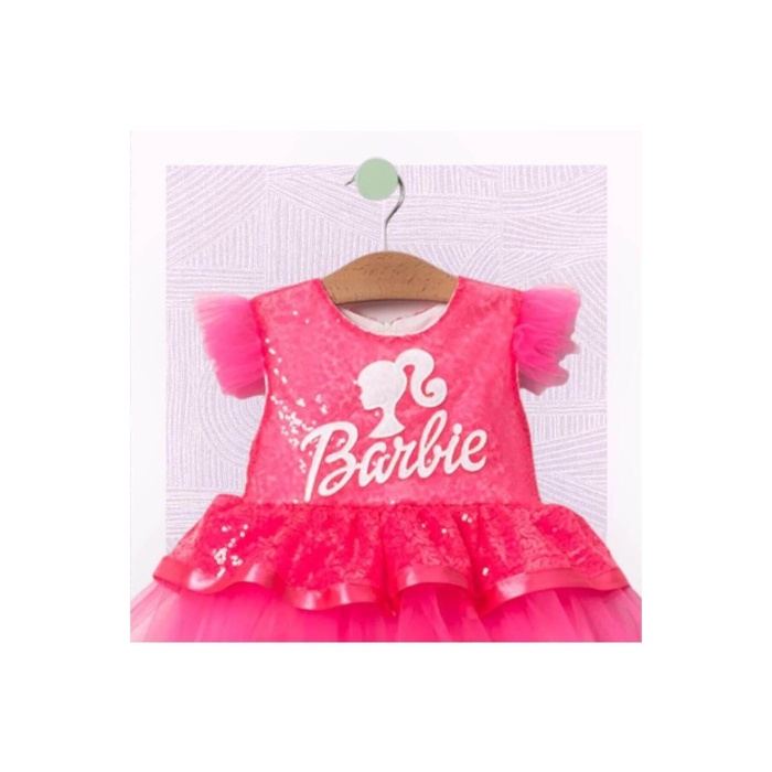 Barbie Baskılı  Kız Elbise 1/4 yaş