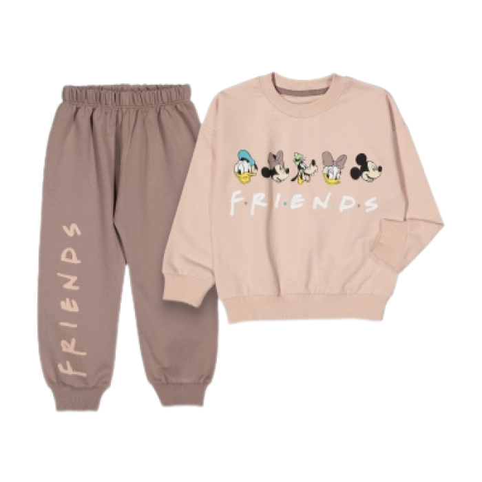 Bisiklet Yaka Uzun Kollu Minnie Mouse Baskılı Kız Çocuk Sweatshirt ve Eşofman Alt 2li Takım