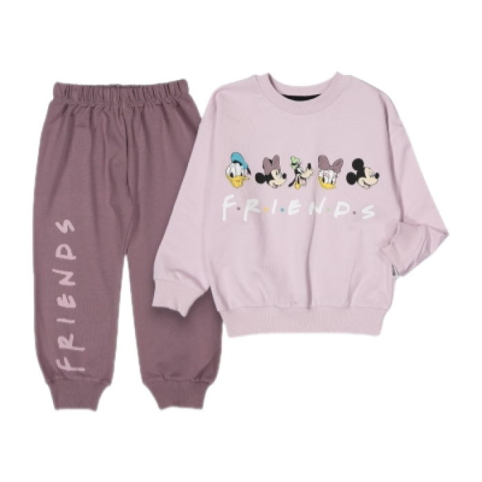 Bisiklet Yaka Uzun Kollu Minnie Mouse Baskılı Kız Çocuk Sweatshirt ve Eşofman Alt 2li Takım