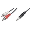 Audio Kablosu, 1 x stereo 3,5 mm erkek &lt;&gt; 2 x RCA erkek, 2.50 metre, CCS, 2x0.10/10, zırhlı, siyah renk