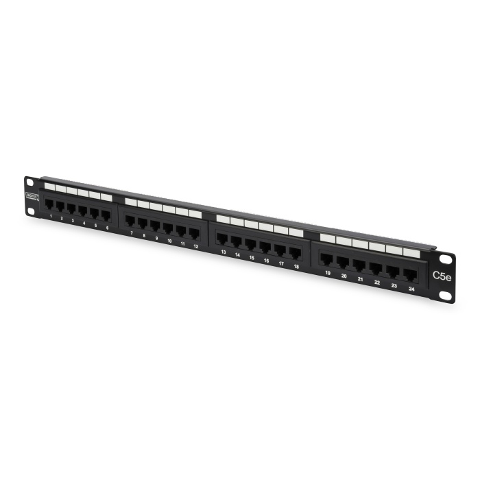 Digitus 19 Inch 24 Port Cat-5E UTP Patch Panel, 50 μ (Mikron), Altın Kontak, Zırhsız