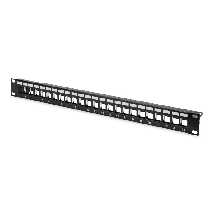 Digitus 24 Port Boş Patch Panel, Zırhlı, 1U Yüksekliğinde, Siyah Renk&lt;br&gt;Digitus Modular Patch Panel, Shielded, 24-port, blank, 1U, rack mount, color black (RAL9005)