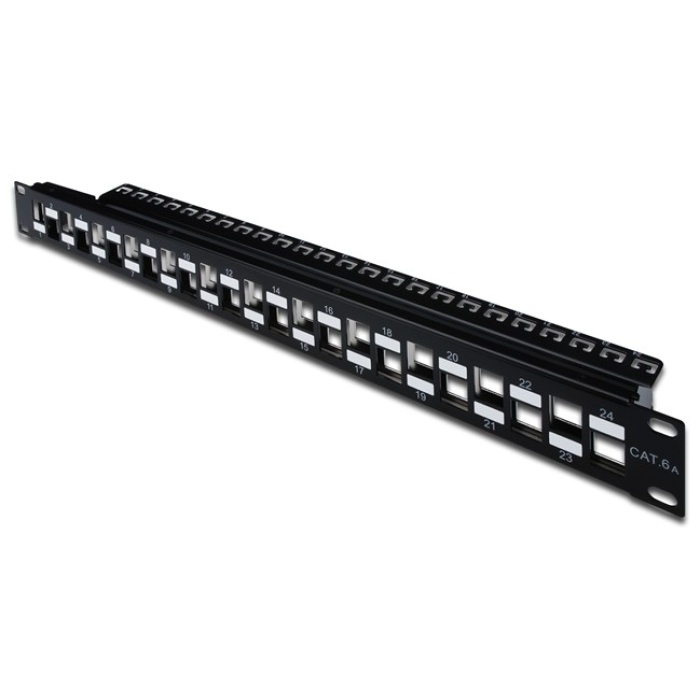 Digitus 24 Port Boş Patch Panel, Zırhlı/Zırhsız Keystone Jack Takılabilir, 1U Yüksekliğinde, Port&#039;ların Yerleşimi Zikzaklı, RAL 9005 renk