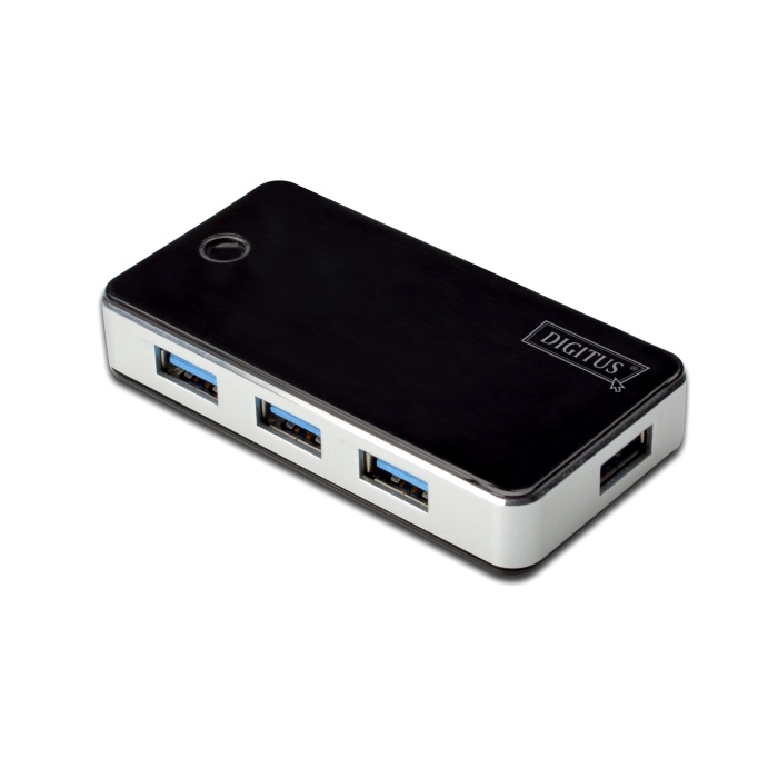 Digitus 4 Port USB 3.0 Hub, siyah/gümüş renk, plastik, güç adaptörlü