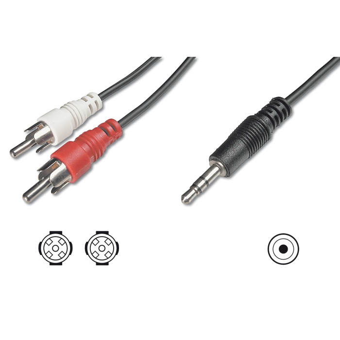 Audio Kablosu, 1 x stereo 3,5 mm erkek &lt;&gt; 2 x RCA erkek, 5 metre, CCS, 2x0.10/10, zırhlı, siyah renk