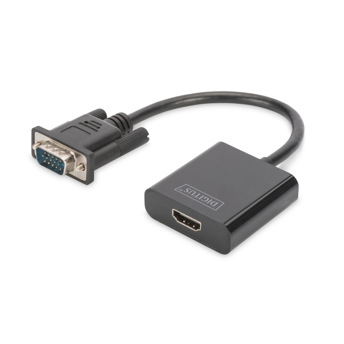 Digitus VGA &lt;-&gt; HDMI Çevirici + Ses (3.5mm), Full HD (1080p), Kablolu, 15 cm, Siyah Renk