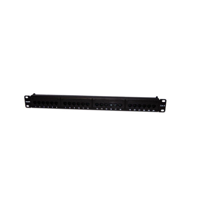 Beek 24 Port Cat6 UTP Patch Panel, 8P8C, Altın Kontak, LSA, 1U, zırhsız/unshielded&lt;br&gt;Beek 24 Port Cat6 UTP Patch Panel, 8P8C, Gold contact,LSA, 1U, unshielded, w.cable holder