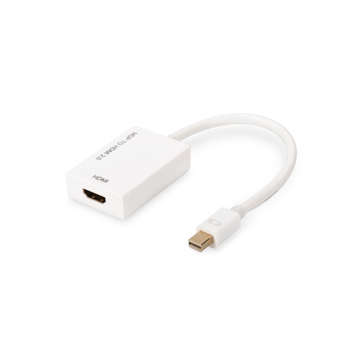 Mini DisplayPort (mini DP) &lt;-&gt; HDMI Adaptörü,  mini DP Erkek &lt;-&gt; HDMI Tip A Dişi, 0.20 metre, HDMI 2.0, aktif, CE, altın kaplama, beyaz renk&lt;br&gt;DisplayPort Adapter Cable, mini DP - HDMI type A M/F, 0,2m, HDMI 2.0, active, CE, gold, white