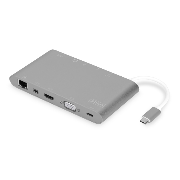 Digitus USB Tip C Docking Station (Universal Docking Station, USB Type-C™)&lt;br&gt;3 x USB 3.0 port&lt;br&gt;1 x USB-C port (notebook bağlamak için)&lt;br&gt;1 x USB-C port (elektrik beslemesi için)&lt;br&gt;1 x HDMI port&lt;br&gt;1 x Mini DisplayPort (mi