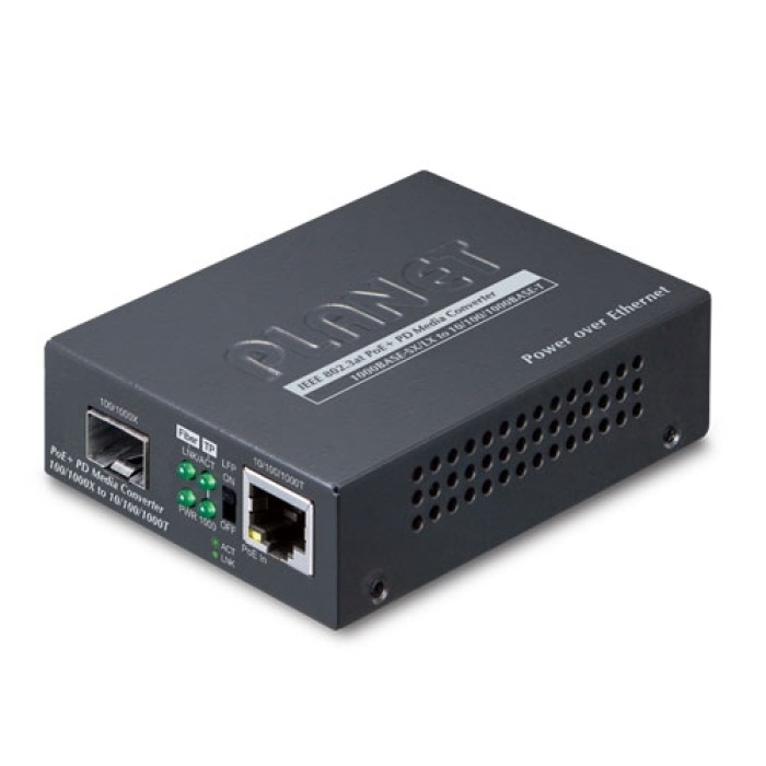 802.3at PoE+ PD 10/100/1000BASE-T &lt;-&gt; 100/1000BASE-X SFP Media Converter