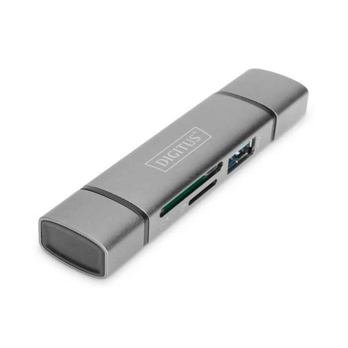 Digitus Çift Kart Okuyucu Hub, USB-C™ / USB 3.0, OTG ( Combo Kart Okuyucu Hub (USB-C + USB 3.0),  1 x SD, 1 x MicroSD, 1 x USB 3.0, gri renk)&lt;br&gt;Digitus Dual Card Reader Hub USB-C™ / USB 3.0, OTG ( Combo Card Reader Hub (USB-C+USB 3.0) 1x SD, 1x Micr